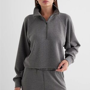🆕 NWT EXPRESS Quarter Zip Boxy Sweatshirt, Women’s Size XL, Color: Iron